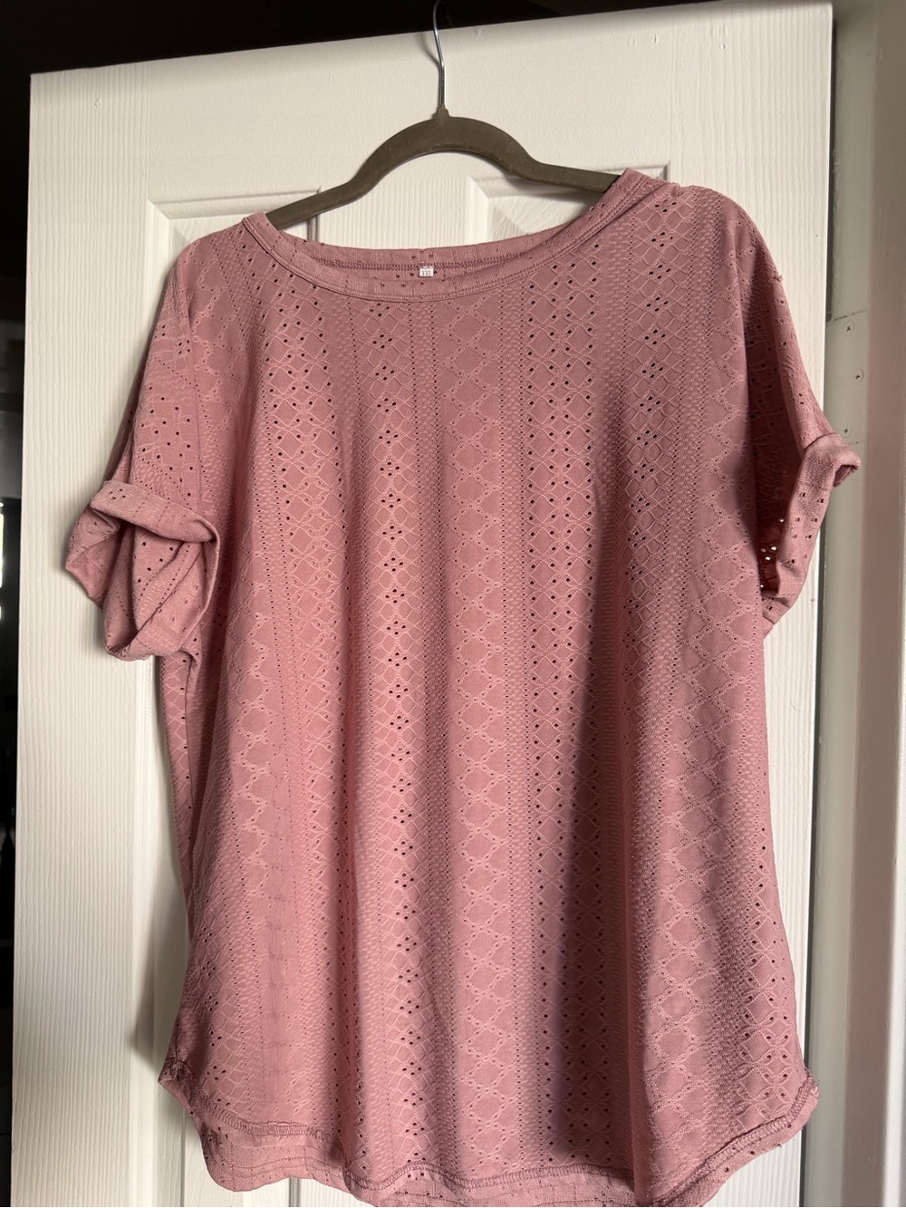 Pink Eyelet Short Sleeve Women's Top